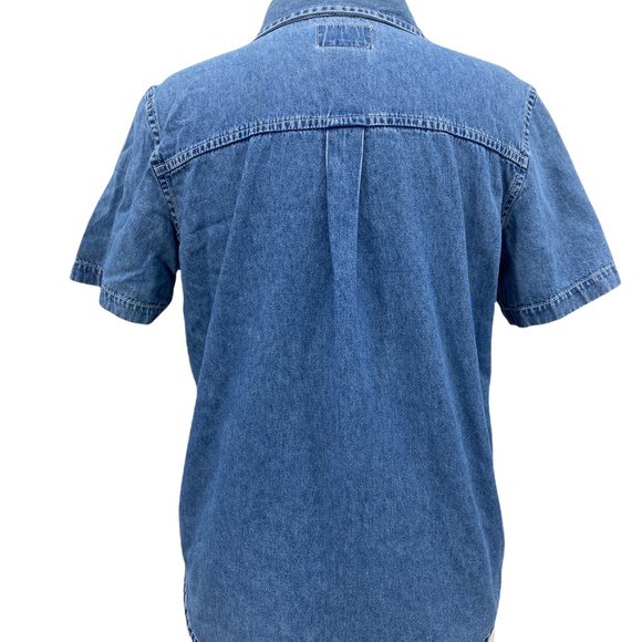 Solutions Original Short Sleeve Floral Embroidery Denim Shirt Blue Cotton Top M - Picture 4 of 6